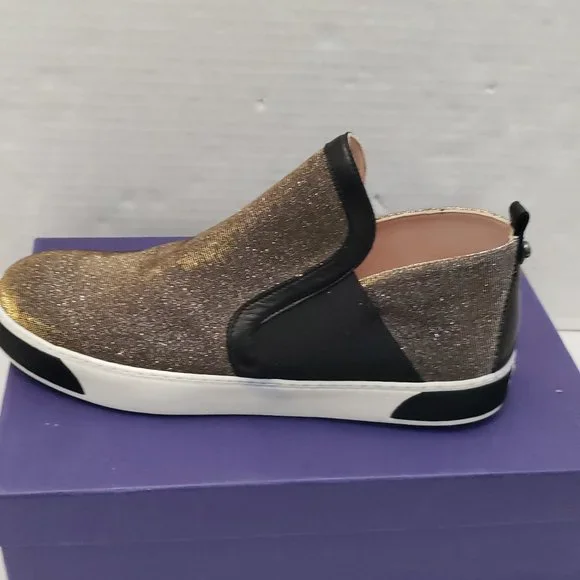New Stuart Weitzman Shoes Sneakers Metallic Gold Silver Black Flat Slip 9.5 - Picture 10 of 16